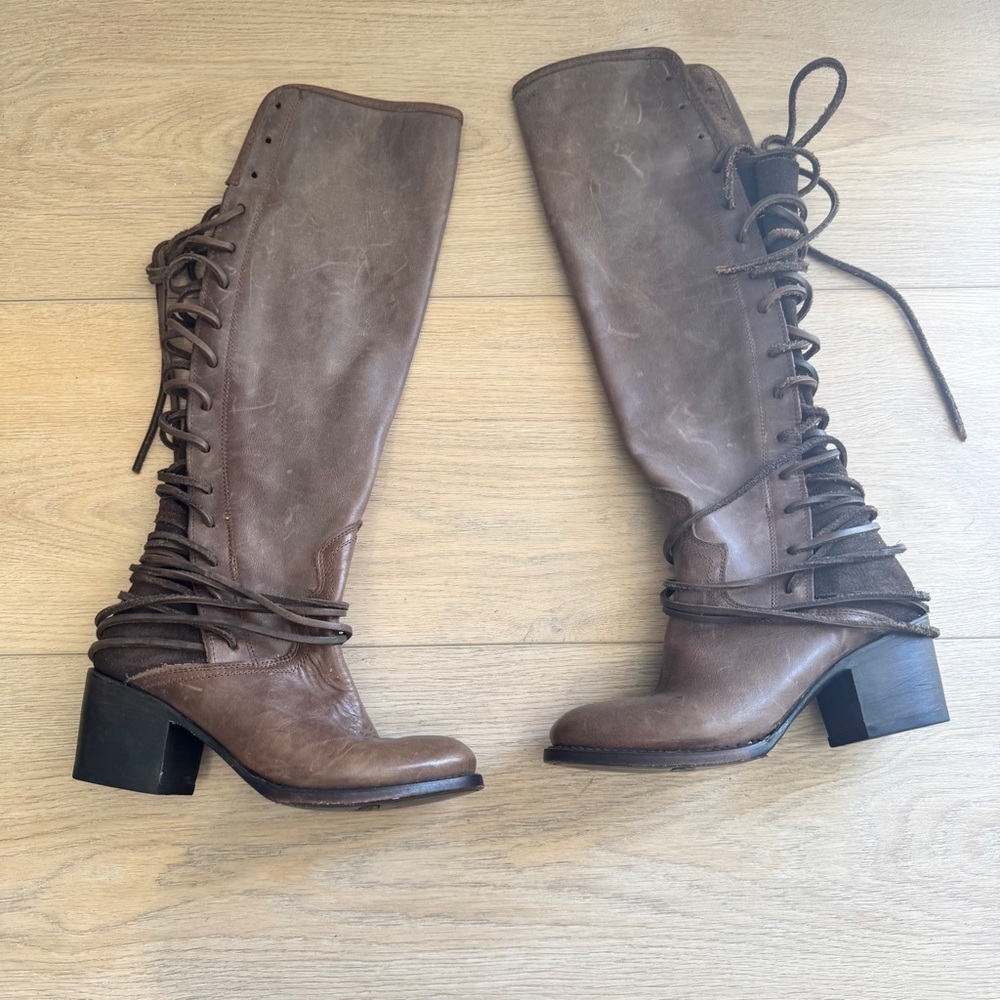 Freebird  "Coal" Brown Leather Tall Boots Lace Up